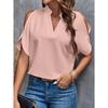 2026 Summer New V-neck Elegant Short-sleeve Fashionable Off-shoulder Women's Solid Color Top