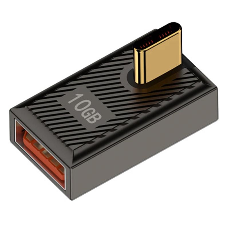 

USB-A 3.1 Female to Type-C Male Middle Bend 120W Fast Charging 10Gbps OTG Adapter Dark Grey