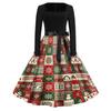 Women's Casual Christmas Print Square Neck Vintage Dress for Holiday Party and Everyday Wear