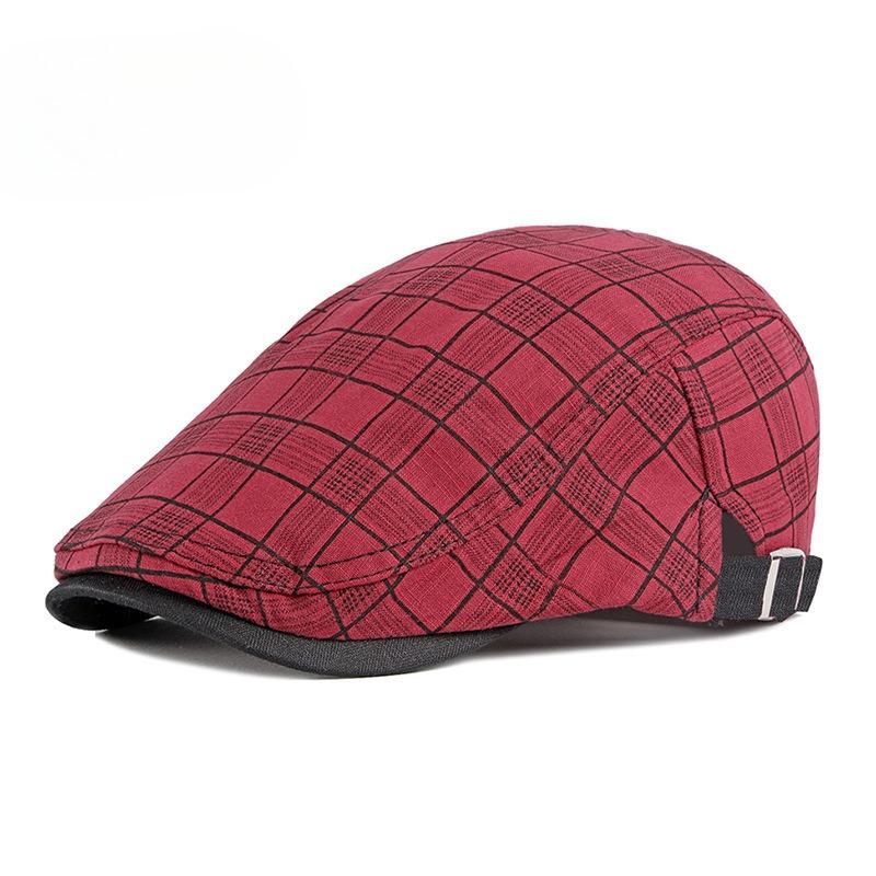 

Vintage Plaid Flat Cap for Men Women Spring Summer Cotton Beret Hat British Style Breathable Newsboy Cap Duckbill Hat 56-60cm красный