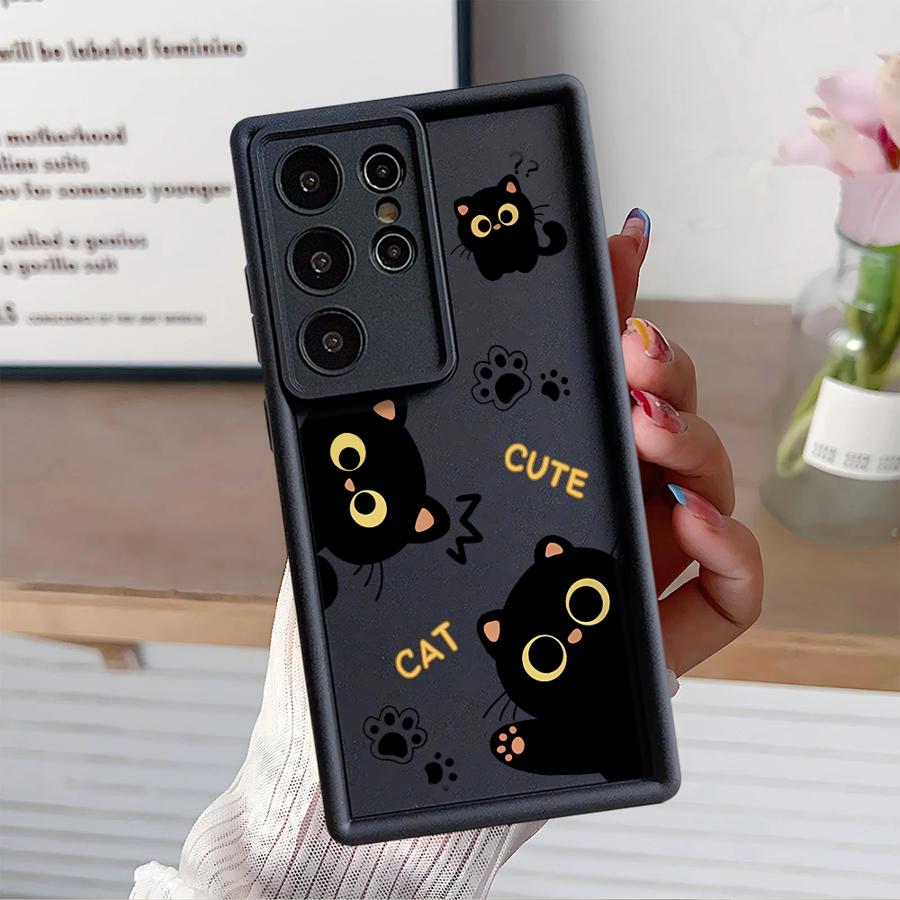 Case for Samsung Galaxy S26 Ultra S25 S21 S24 Plus S24Ultra S20FE S23 FE S25 Edge S22 Phone Cover Lovely Cartoon Black Cat