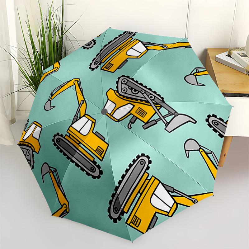 1pc Excavator Pattern Automatic Folding Umbrella - 8-Rib Automatic Open/Close, Large Canopy Birthday Festival Gift Yy251217128