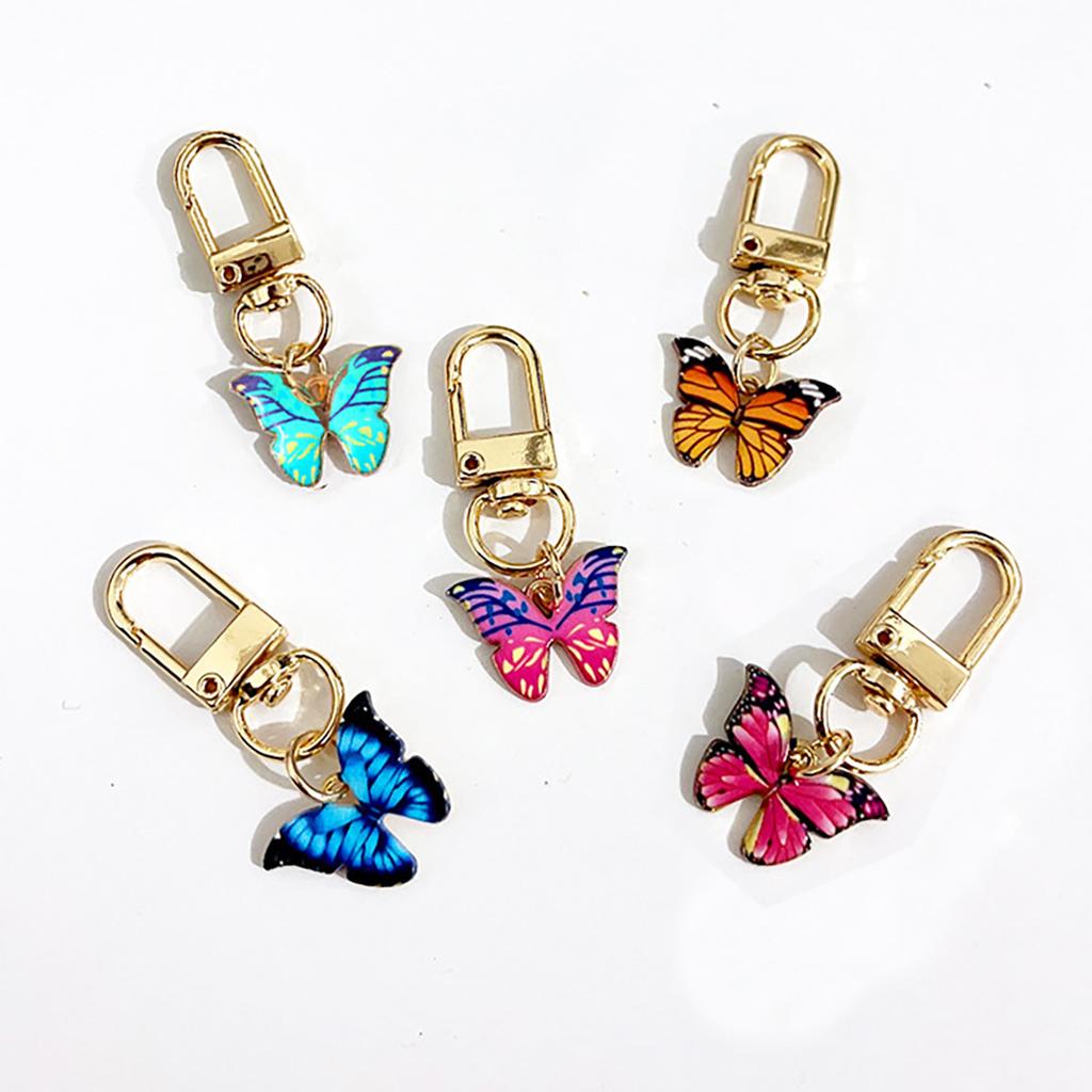 5 Pcs Oil Dripping Colorful Butterfly Pendant Keychain Bag Accessories for Women Couple Family Keychain Pendant
