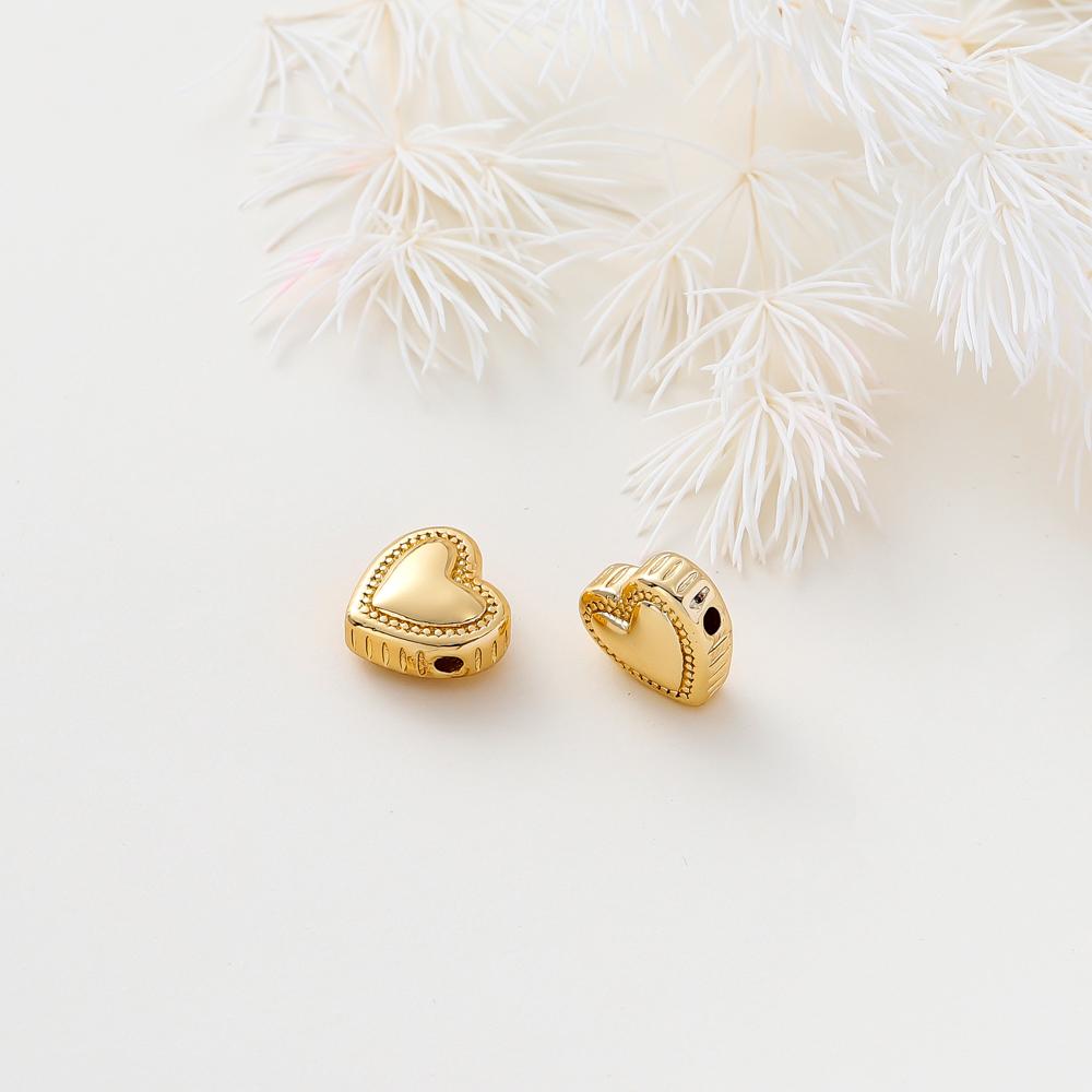 5pcs/lot 14K/18K Gold Plated Brass Love Heart Spacer Beads Handmade DIY Bracelet Jewelry Accessories Beaded Material Findings