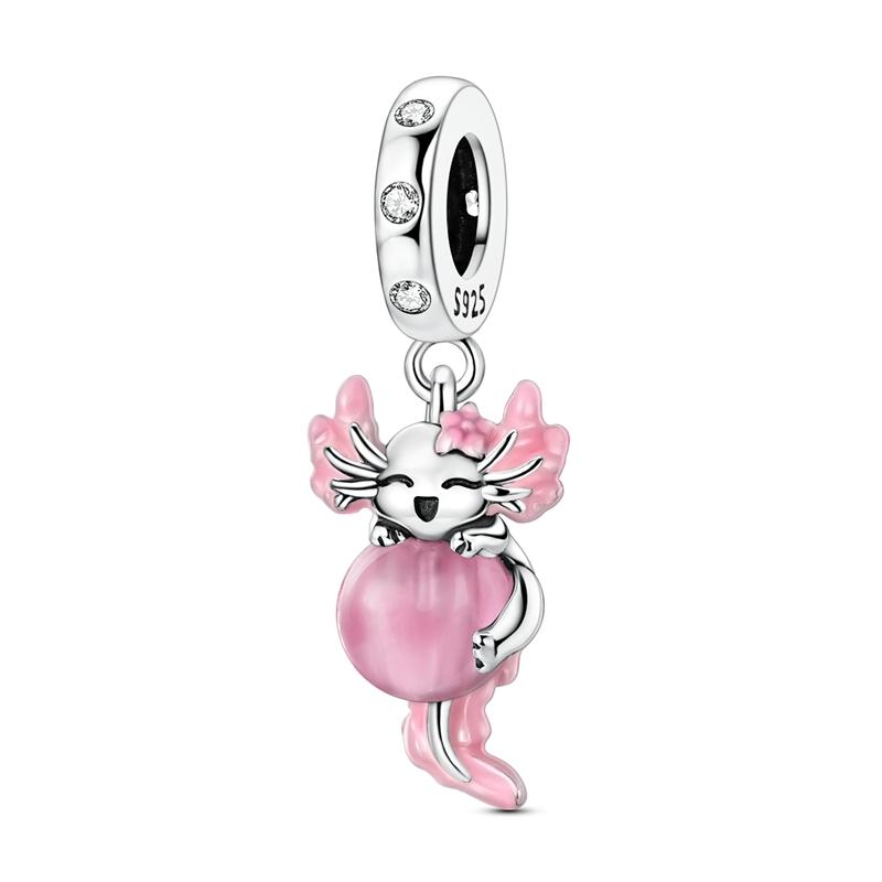 New Design Pink Series Bow Love Zircon Charms Fit Original Charm Pendent Dangle Bead Bracelet Necklace Diy Women Jewelry Gift