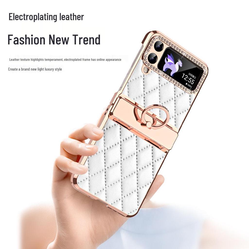 Samsung Z Flip 7/6/5/4/3 Electroplated Rhinestone Protective Case with Hinge Ring Stand