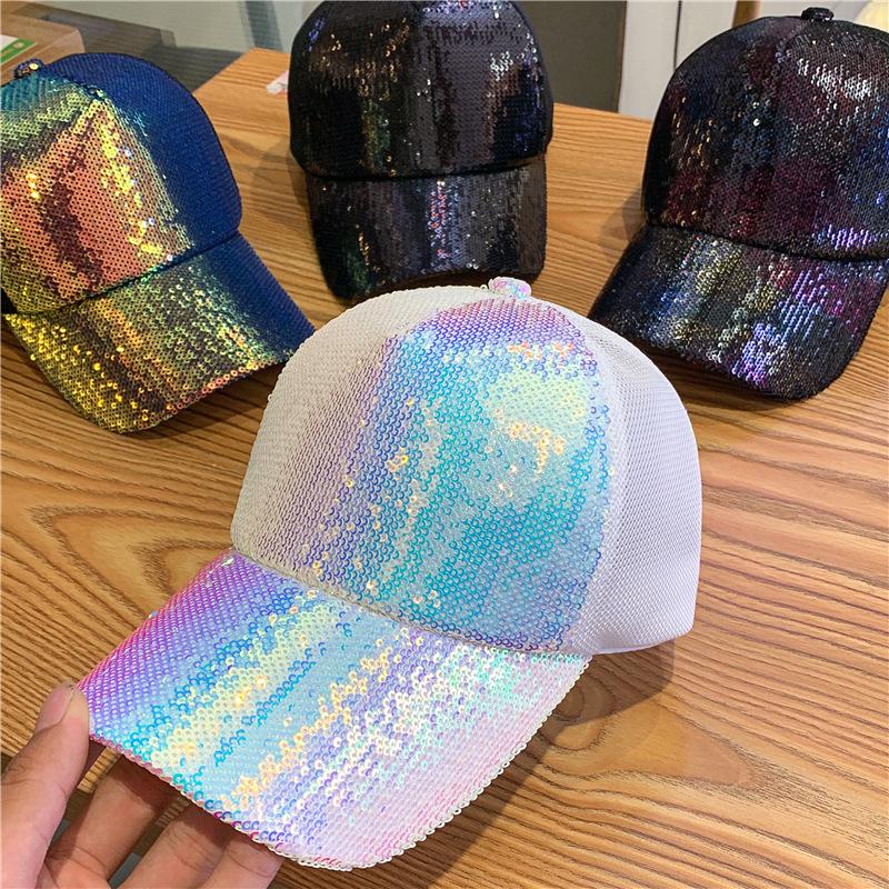 Hat Women'S Spring And Summer Colorful Sequins Mesh Cap Peaked Cap Street Baseball Cap Mesh Breathable Summer Sun Hat