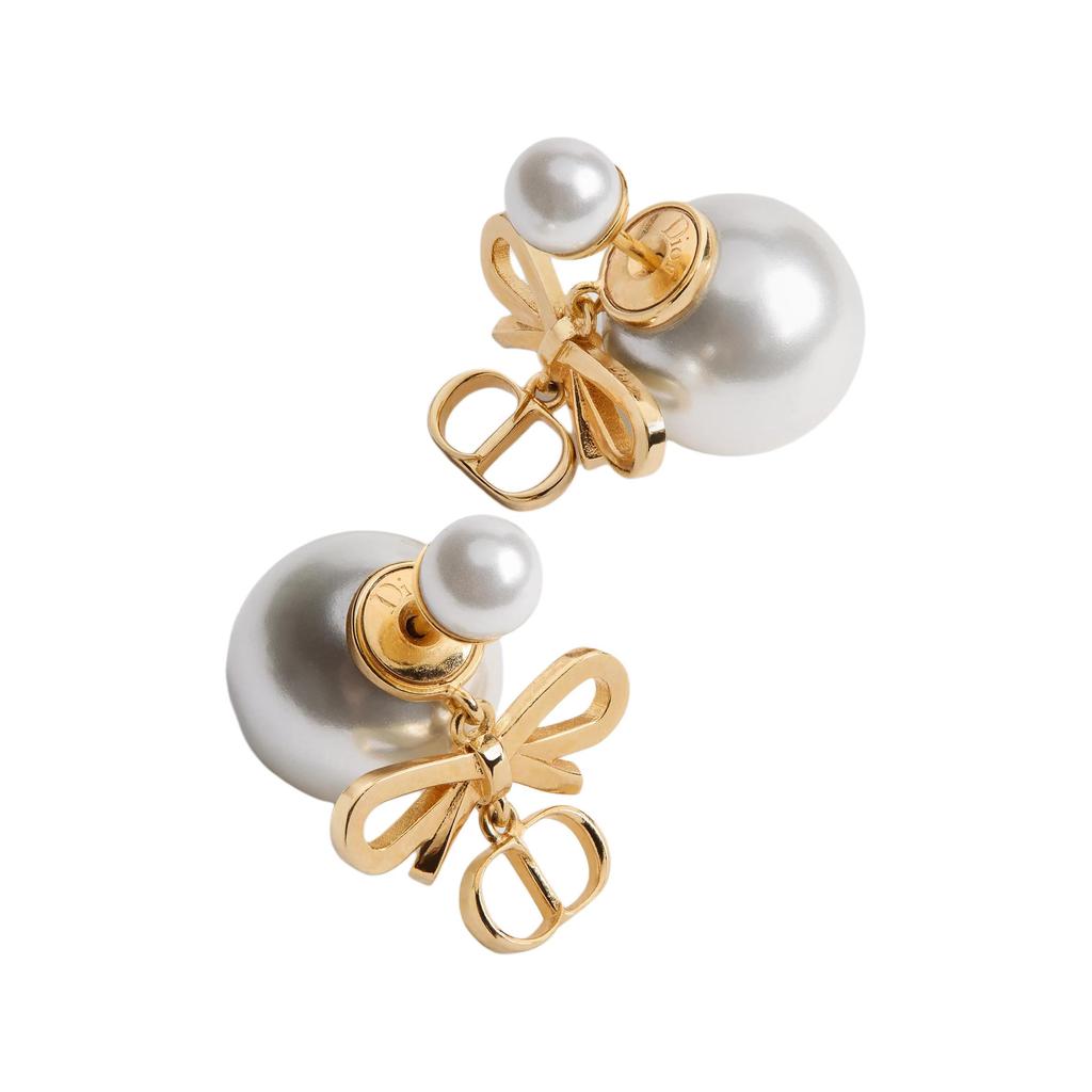 Dior Early Autumn CD Signature Bow Detail Resin Bead Earrings Women earrings Gold White E4828WOMRS_D301