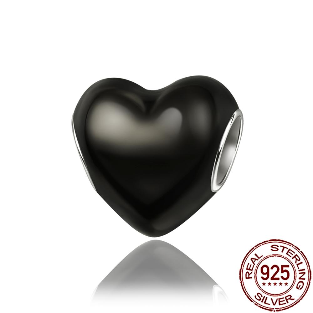 New Charms 925 Silver Colorful Shine Heart Shaped Charm Beads Fit Snake Chain Bracelet Necklace Women DIY Jewelry