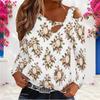Women Plus Size White Asymmetric Cutout Neck Cold Shoulder Long Sleeve Floral Printed Top