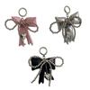 Elegant PU Leather Bowknot Keychain With Pearls And Silver Heart Charm For Women Girls Handbag Purse Accessories