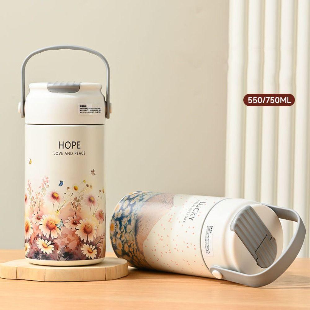 Insulated Oil Painting Vacuum Flask 316 Stainless Steel Straw Thermal Water Bottle  Porridge Soup