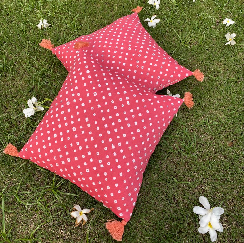 Peach Bandhani Cotton 2 Cushion Cover Set- 16*16 inches