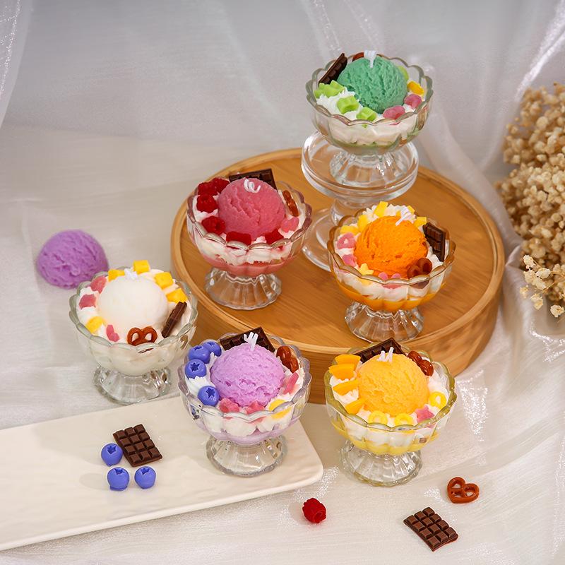 Handmade Scented Soy Wax Candle in Fruit Ice Cream Glass - Birthday Gift & Ornament