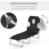 Reclining and Folding Garden Lounger with Reading Hole, Headrest and Backrest Adjustable In 5 Levels for Beach 182x56x28 Cm Black