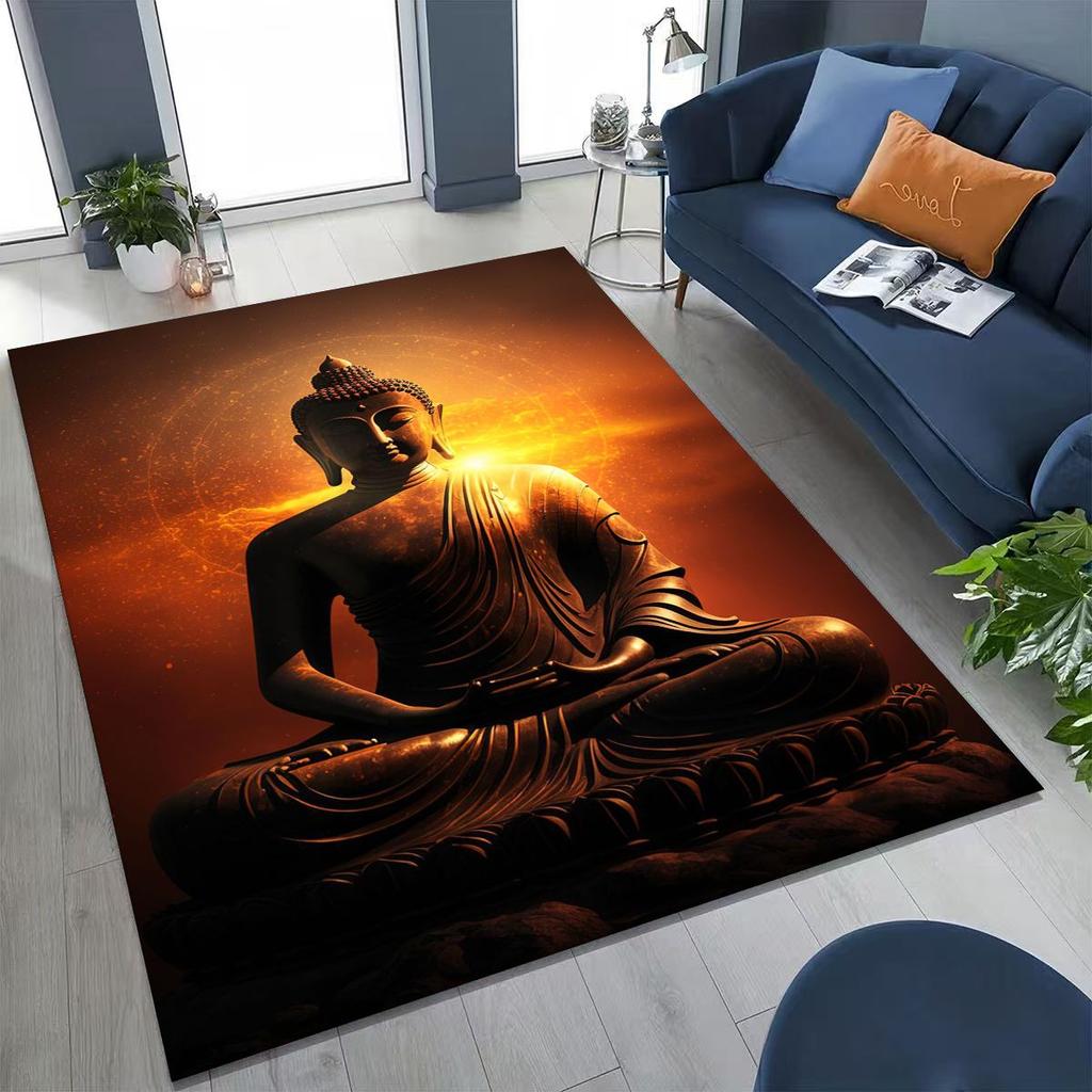 Věřící Slavnostní Buddha Šákjamuni Květinový Koberec do Ložnice Obývacího Pokoje Pohovka Domácí Rohožka Dekorace,Velká Dětská Hrací Protiskluzová Podložka na Podlahu Dárek