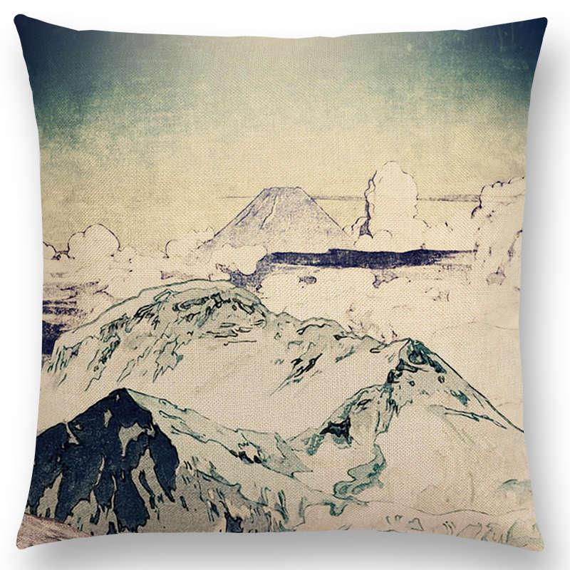 Mount Fuji Spring Pillow Cover Landscape Painting Cushion Cover Four Seasons Nature Scenery Fuji Mountains Sofa Pillow Case
