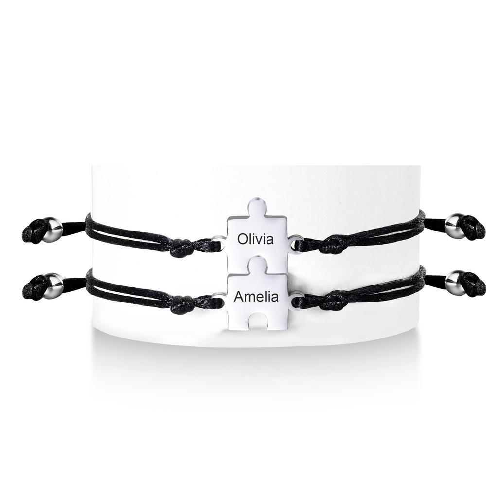 Vnox Braccialetto dell'Amicizia con Testo Personalizzato Gratuito Acciaio Inossidabile Charm a Forma di Lattina Puzzle Braccialetto Accessori Gioielli