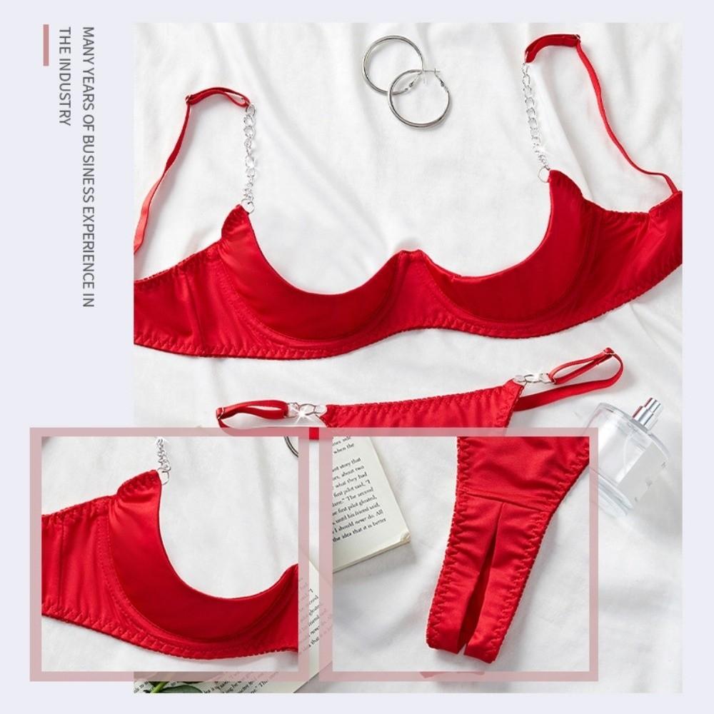 Chains Bra Briefs Set Hollow Open Crotch Thong T-back Lingerie Suit Ladies Girls