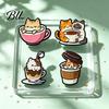 Zinc Alloy Brooch Cartoon Coffee Cup Cat Brooch, Kitten Enamle Lapel Pin, Animal Pin Theme Badge, Clothing Accessories for Lovers