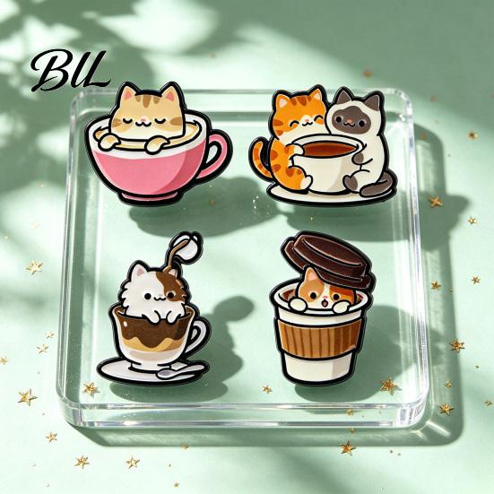 Zinc Alloy Brooch Cartoon Coffee Cup Cat Brooch, Kitten Enamle Lapel Pin, Animal Pin Theme Badge, Clothing Accessories for Lovers