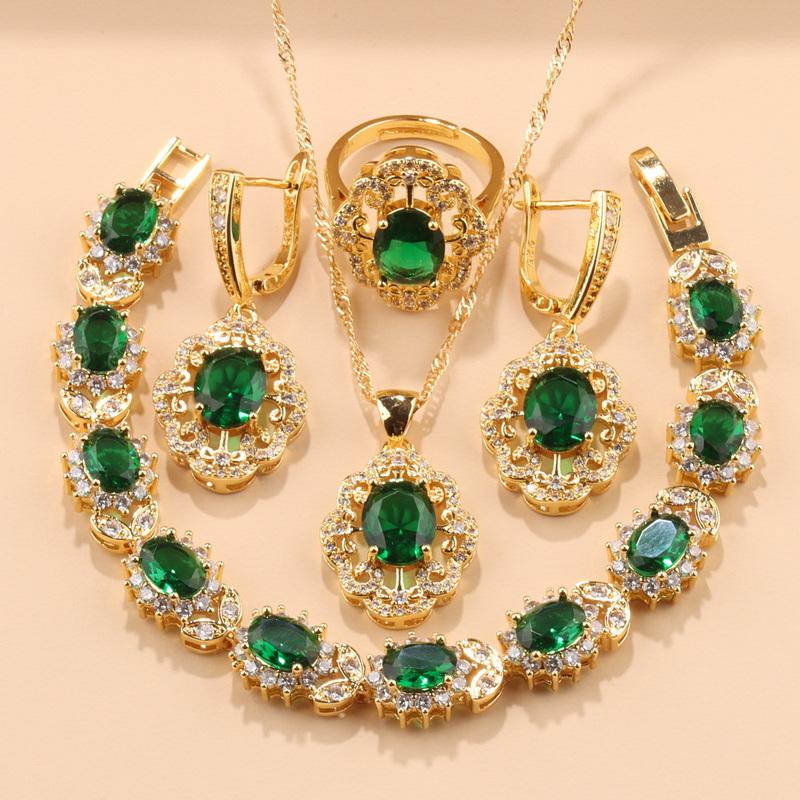 

Бразилія Розкішна Якість Весільний Аксесуар Квіткові Ювелірні Набори Позолочені Сережки, Намисто, Браслет, Каблучка resizable