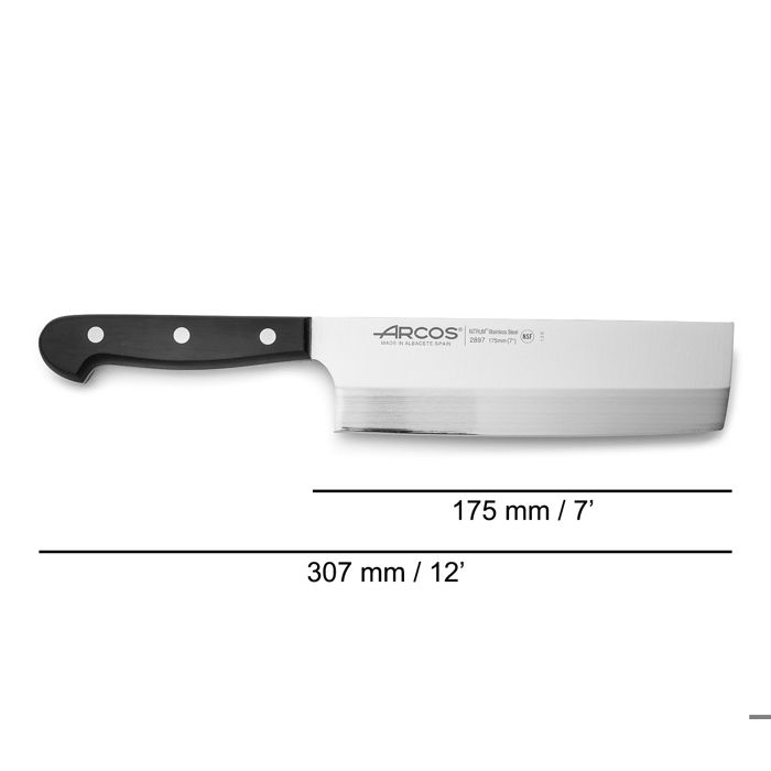 Couteau de cuisine - ARCOS - Usuba - Lame asymétrique en acier inox - 17.5 cm - 1 pièce