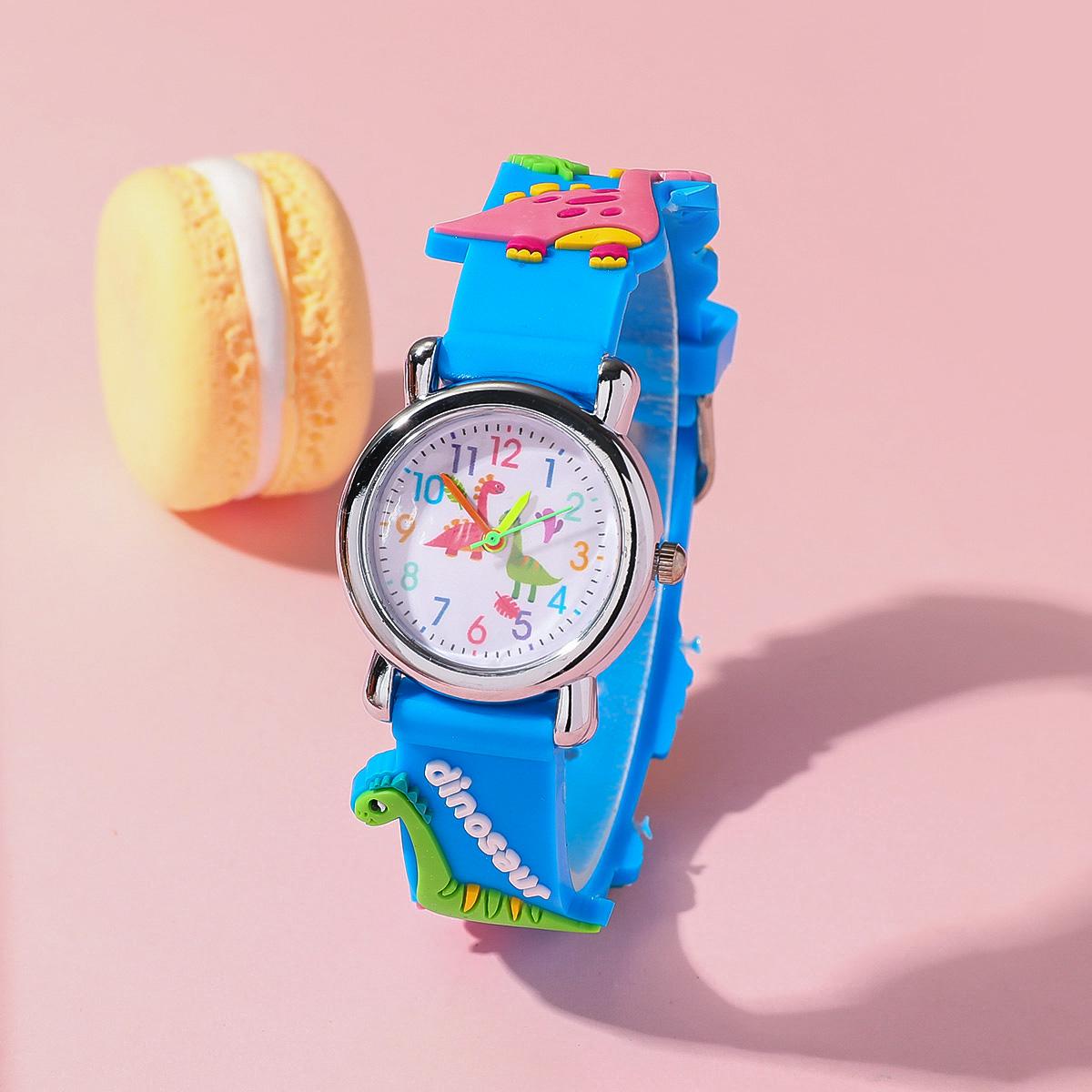 

Новые мультяшные дофаминовые часы 3D циферблат с динозавром детские кварцевые часы для мальчиков. синий