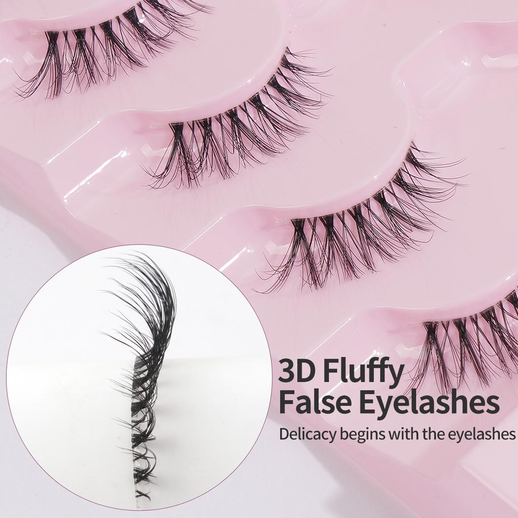 Half EyeLashes 5 Pairs Manga Lashes Clear Band Natural False Crisscross Eyelashes Wispy Short Cat Eye Eyelash Extension