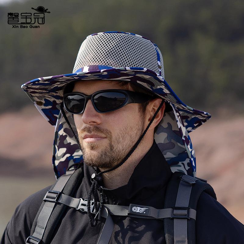 9227 new outdoor mountaineering fishing hat summer men's sunscreen visor hat big brim shawl bucket hat
