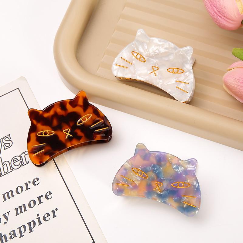 1Pcs Cute Sweet Hair Scratch Elegant Acetate Cat Grab Clip Metal Tooth Hairpin Ladies Back Of The Head Disc Hair Gripper