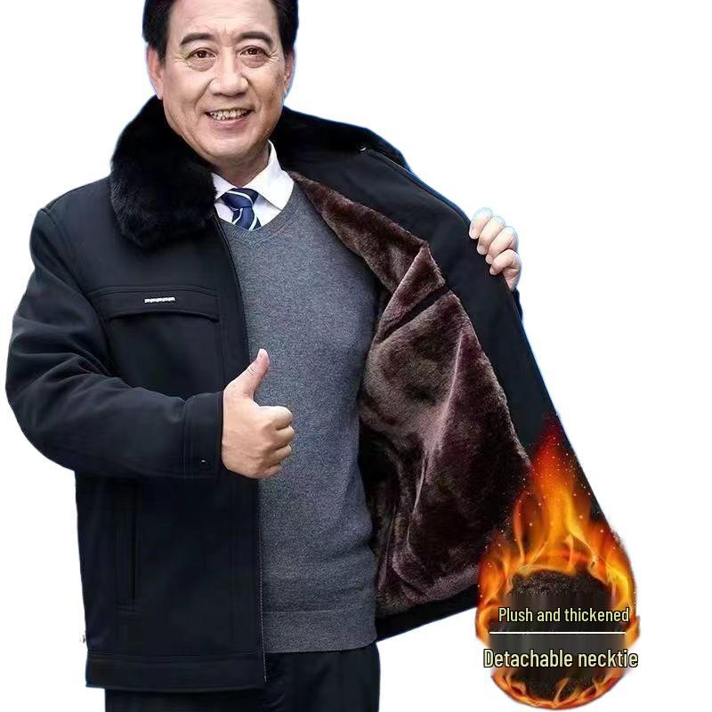 Men's Fleece-Lined Winter Jacket: Thick, Warm, Short Style for Middle-Aged & Elderly – Perfect for Autumn & Winter.