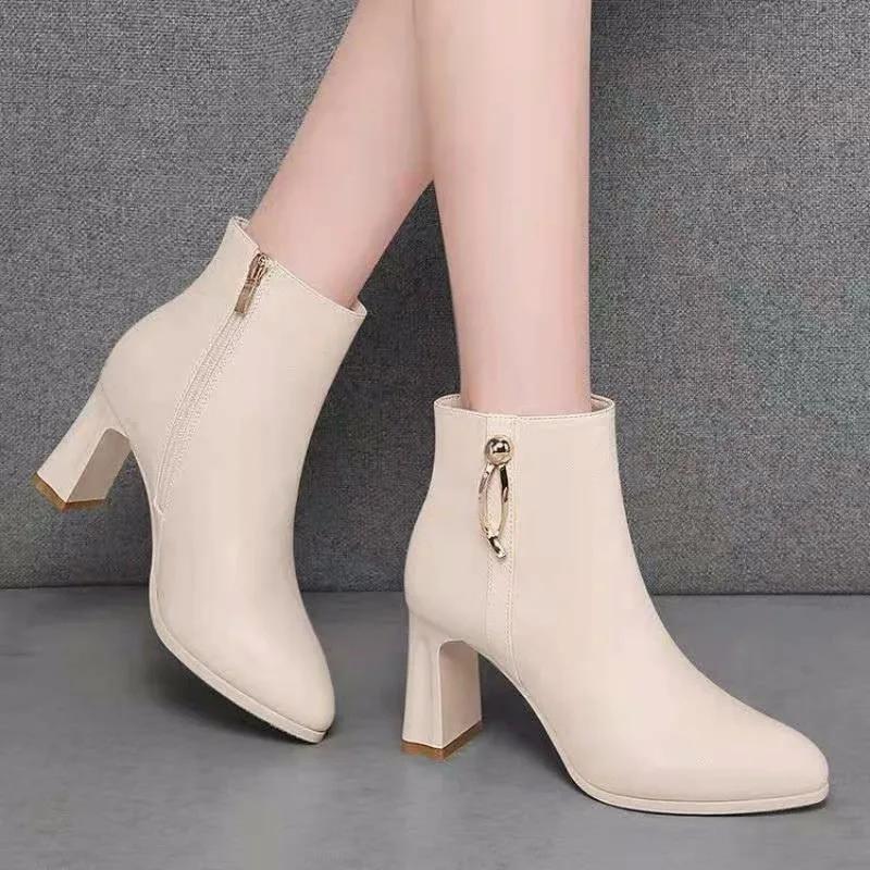 Ankle Boots for Women High Heels  New Pointed Toe Women's Boots Simple Black Zipper Boots  Fashion Platform Shoes Female