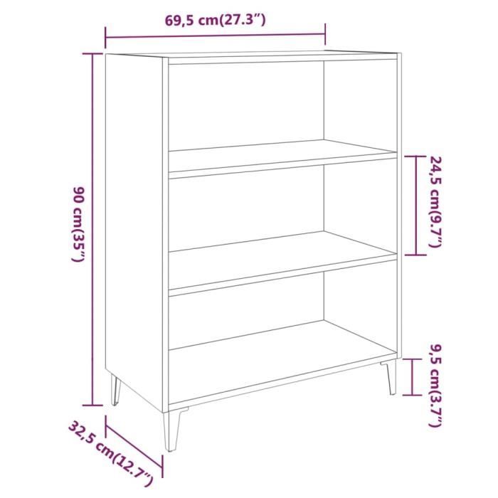 817379 vidaXL Buffet Sonoma gris 69,5x32,5x90 cm Bois d'ingénierie