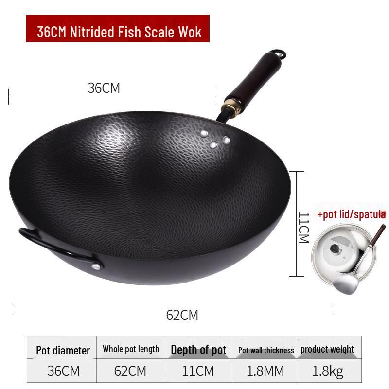 Jixingren Pre-Seasoned Fish Scale Iron Wok Set