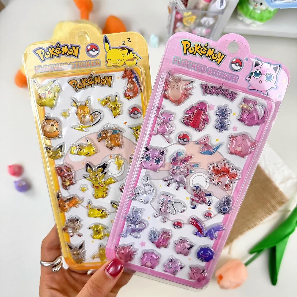 Lovely Cute 3D Crystal Embossed Pokmon Stickers for Kids Journal Decor and Reward Cartoon Waterproof DIY Scrapbooking Stickers