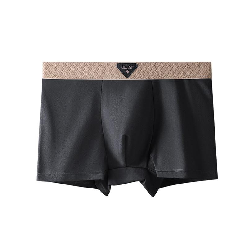 Men s Spring and Summer Trendy Wheat Ear Waist Neck Pure Cotton 7A Antibacterial Crotch Breathable Briefs L чёрный