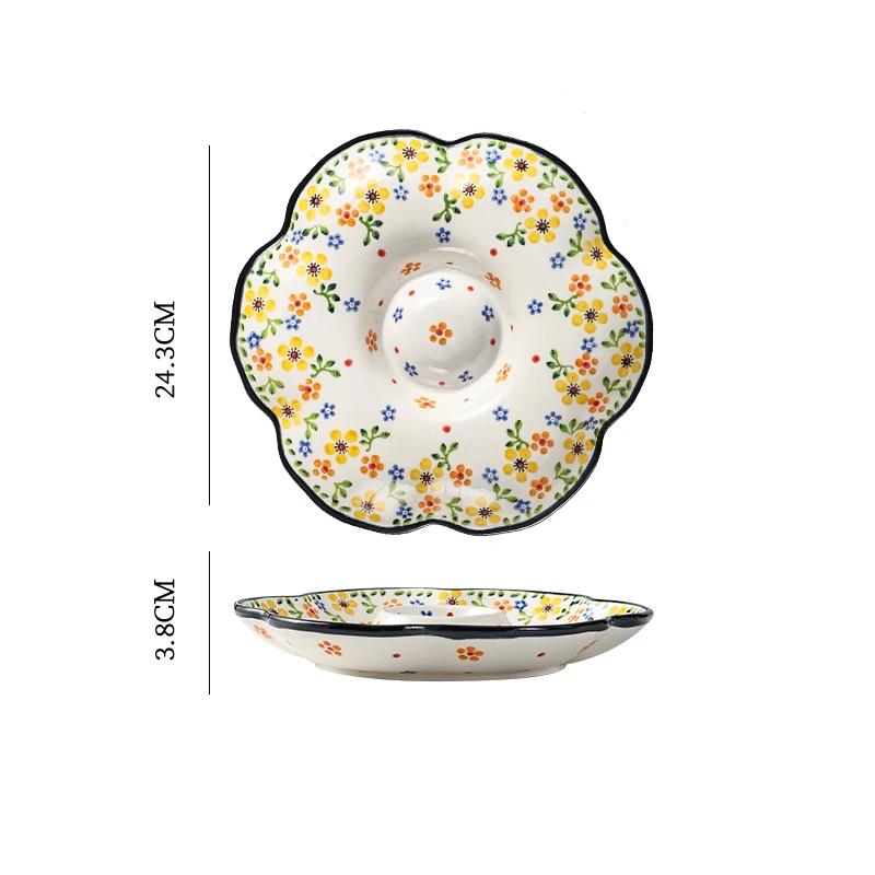 Retro Flower Sushi Plate Creative Home Fruit Plate Delicious Dishes Ceramic Plates Light Luxury Chinese Style Dumpling Tableware