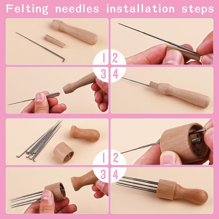 Wool Felting Needles Kit Wood Handle Felting Needles Pack Wool Felt DIY Craft Tool For Handmade Doll Making Tools Set