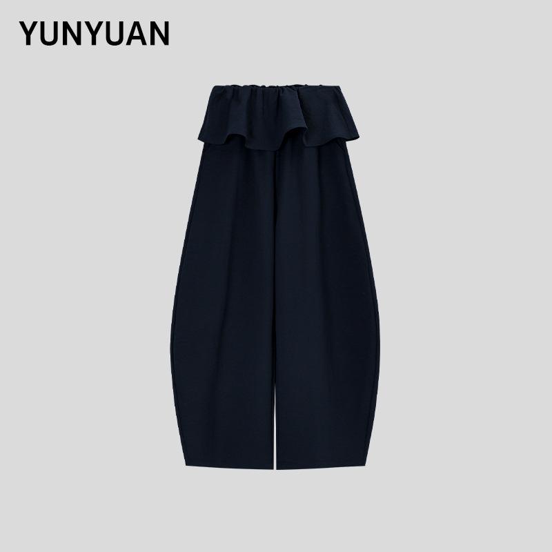 

Women s Korean-Style Ruffle Wide-Leg Pants - Slimming, Versatile, Casual for Spring/Summer 2026 Navy - Extended
