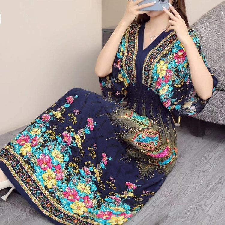 Vintage Bohemian Floral Summer Maxi Dress Women Long Beach Holiday Travel Casual Indian Clothes Vestidos Fashion