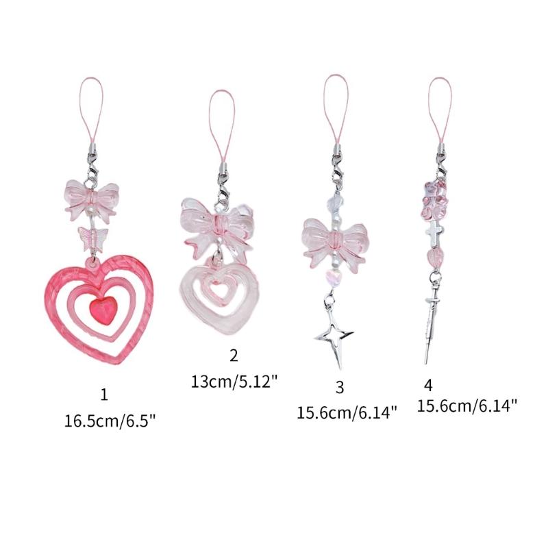 Lovely Bowknot Heart Cross Star Phone Charm Straps Car Keys Hanging Pendants Bag Decoration Lanyard Purse Accessories