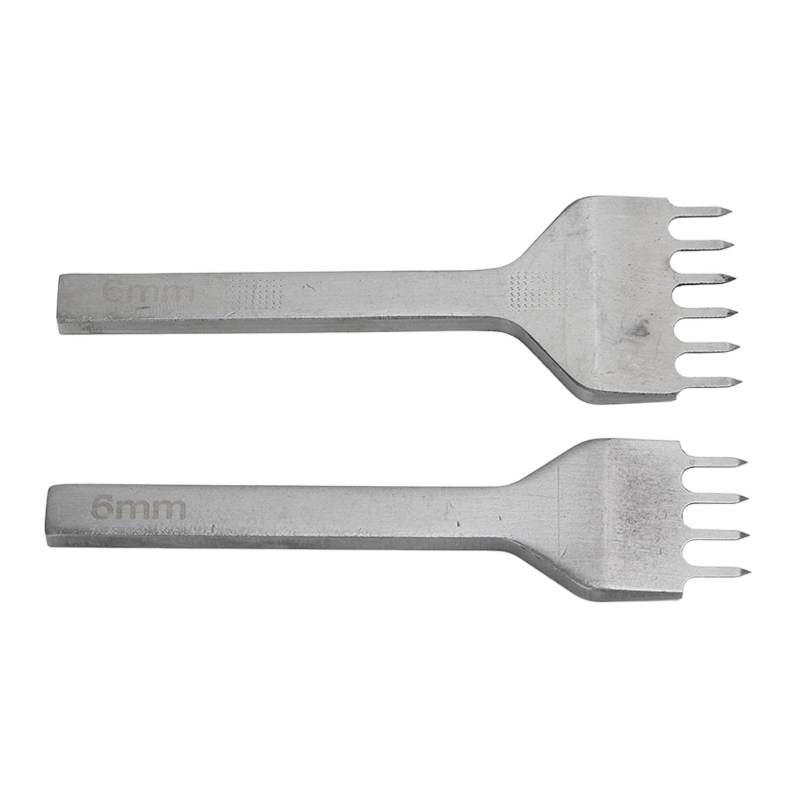 

2 Pcs Leather Pricking Iron 6mm 4 Teeth 6 Teeth White Steel Leather Prong Punch Mirror Polishing Leather Tools for DIY