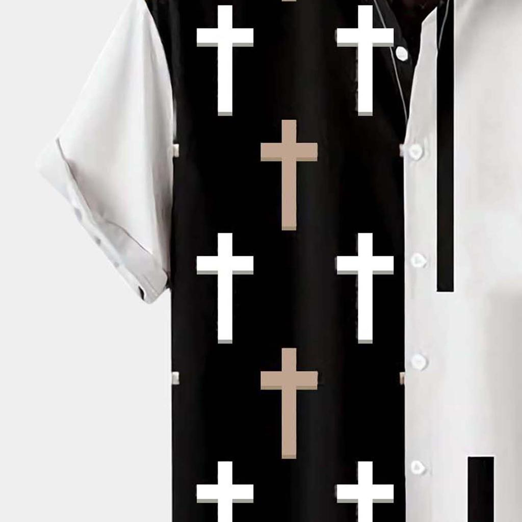 Summer Mens Cool Thin Breathable Lapel Collar Hanging Dyed Gradient Cotton Shirt