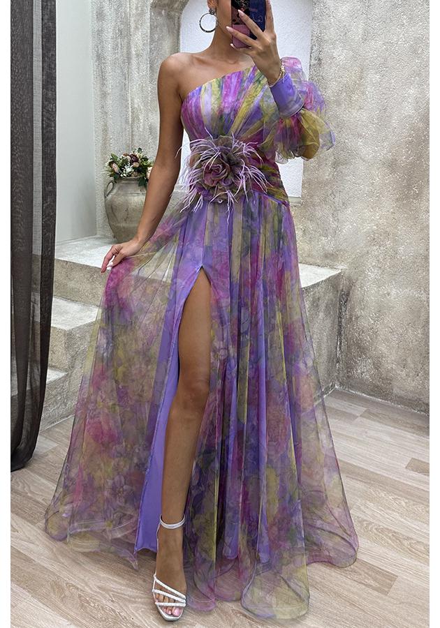 

European One-Shoulder Mesh Party Dress 2023 - Women s Casual Fashion Style Small фіолетовий