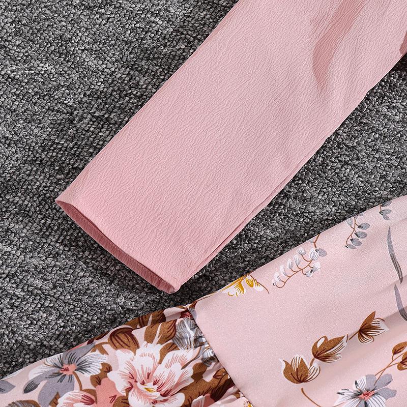 8-12Y Girls' Suit Spring  Autumn and Winter Long-sleeved Cardigan Jacket + Sweet Floral Halter Dress Two-piece Set