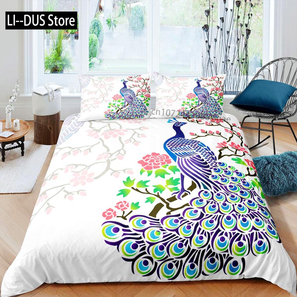Peacock Comforter Cover Bedding Set For Kids Adults Girls Animals Duvet Cover 1 Duvet Cover With 2 Pillowcases King Queen Size