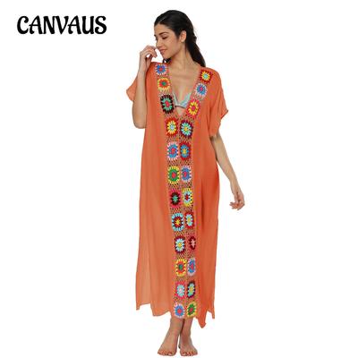 Dames cover-ups Grote maten patchworkjurk Split sexy lange strandbadkleding cover-ups