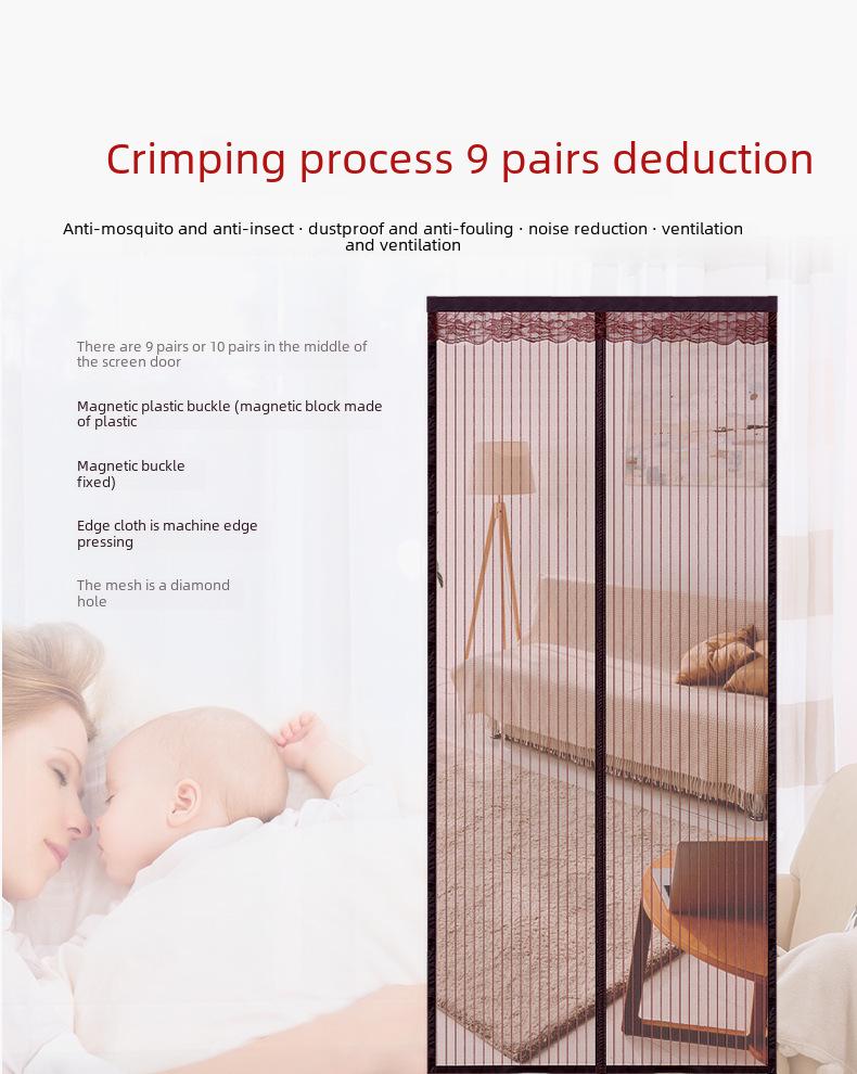 Magnetic Summer Mesh Door Curtain - Stripe Design, No-Drill, Anti-Mosquito with Fasteners