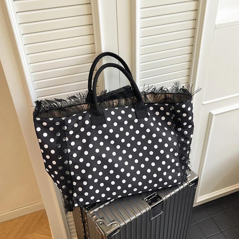 New Trendy and Fashionable Large-capacity Handbag Polyester Fiber Polka Dot Pattern, Versatile Commuter Single-shoulder Tote Bag